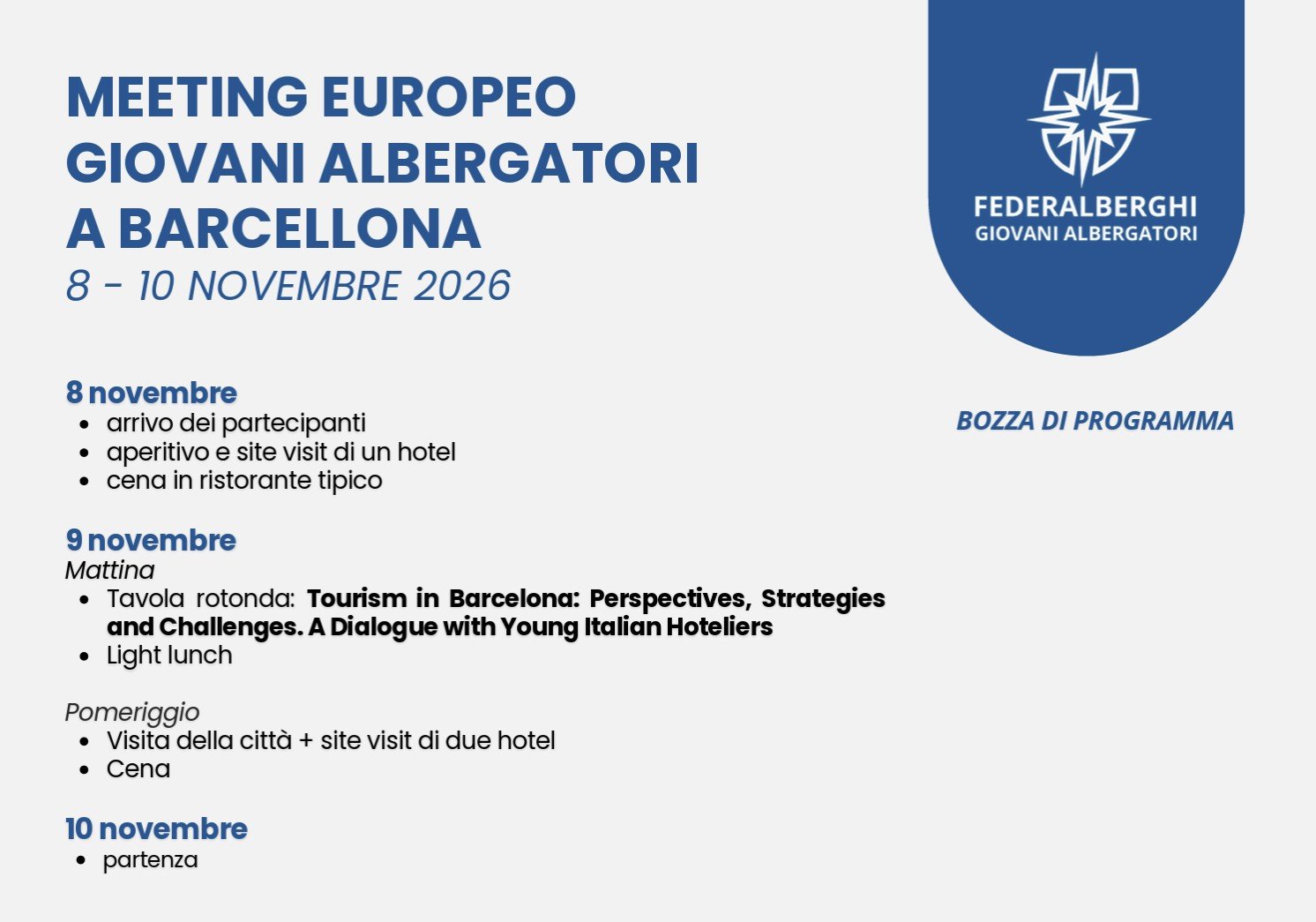 MEETING EUROPEO 2026 GIOVANI ALBERGATORI A BARCELLONA